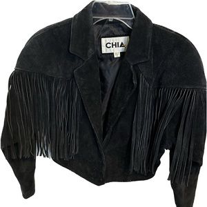 Vintage Genuine Suede Black Fringe Crop Jacket